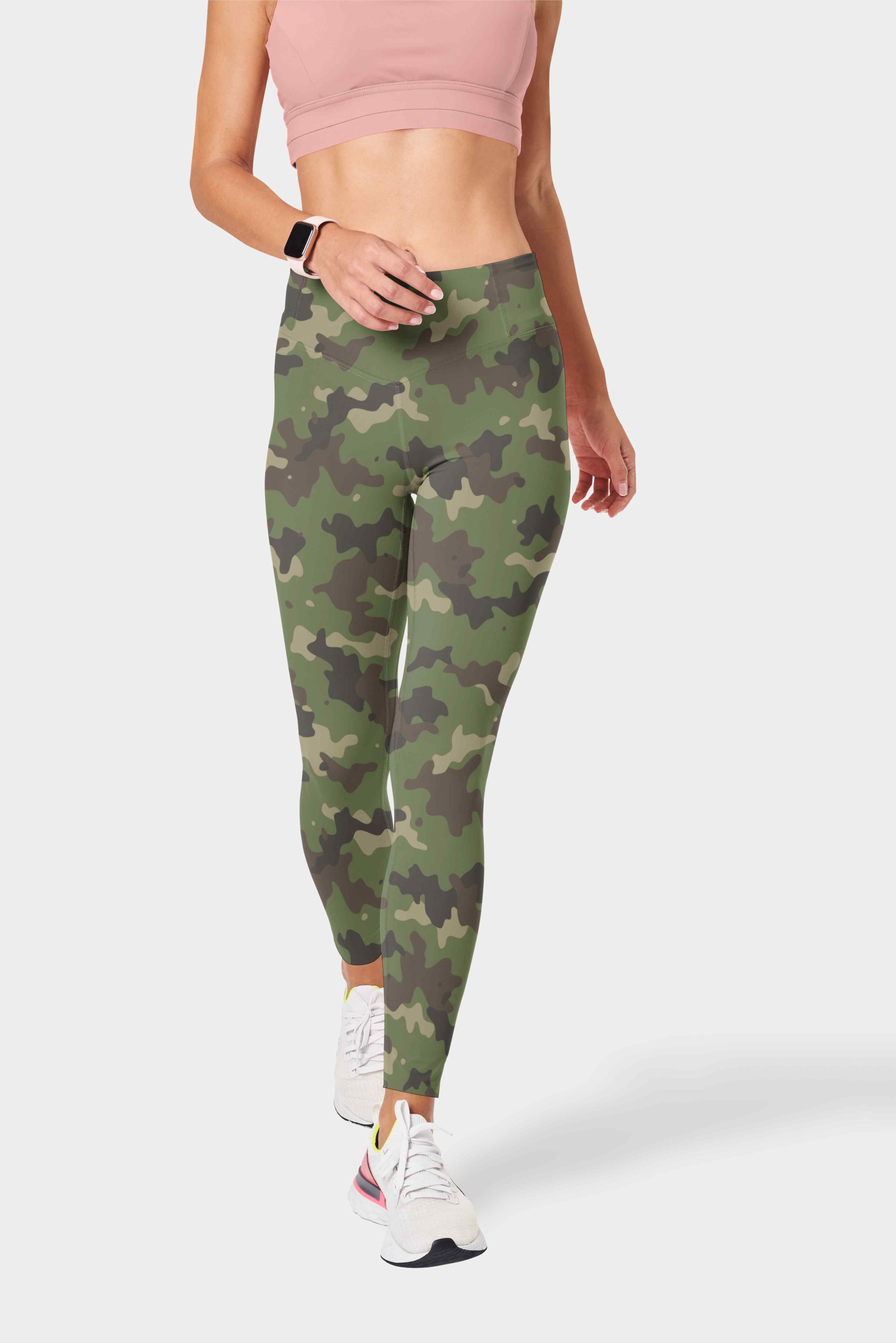 Kalonira UrbanCamo Camouflage Canvas-Mesh Seamless-Print Gym Leggings